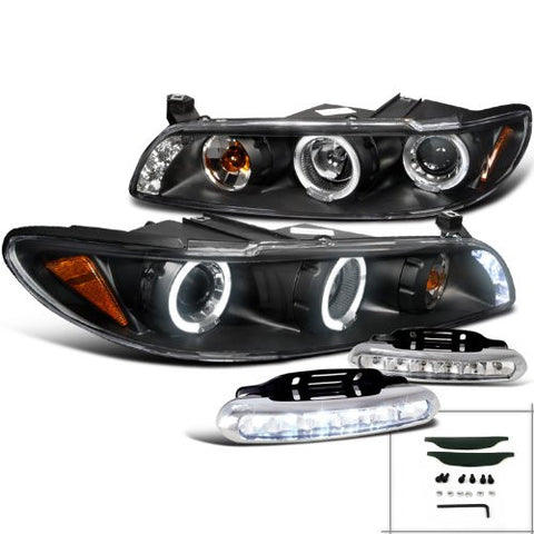 JDM Black Grand Prix LED Halo Projector Headlights+Bumper Fog DRL Lamp
